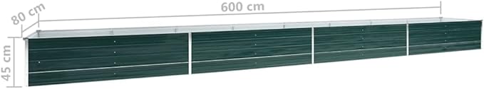 Green Galvanized Steel Raised Garden Bed 236.2 x 31.5 x 17.7 in Outdoor Planter Box for Vegetables Flowers Herbs