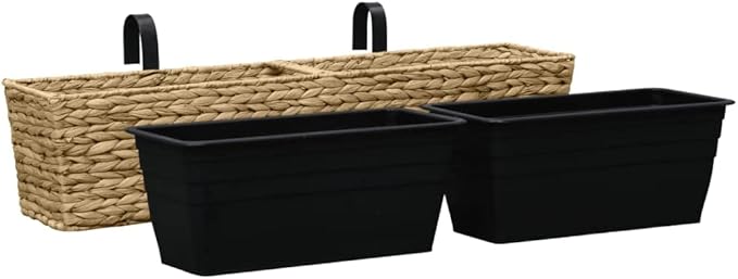 Planter Set of 2 Natural Water Hyacinth Steel Baskets for Indoor Garden Raised Flower Bed Patio Cages and Baskets