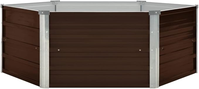Raised Garden Bed Brown Galvanized Steel 50.8x50.8x18.1 in Hexagonal Planter Box Outdoor Gardening for Vegetables Flowers