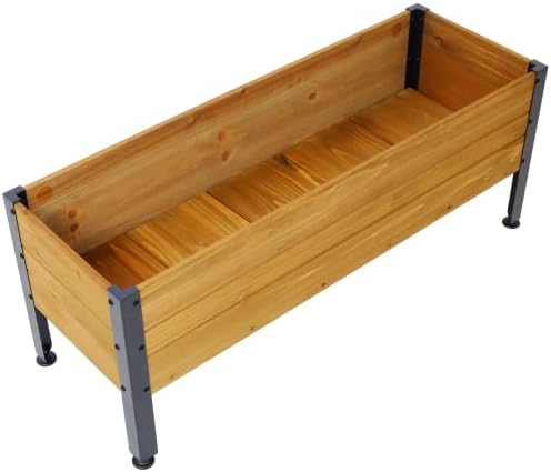 LuckyNote】Wood Rectangular Garden Planter Box Raised Bed OutdoorPlanters for Outdoor PlantsElevated Herbs Vegetables Flowers Great Patio Deck Balcony37x12.75x14.75 InchFir Wood with Metal Legs