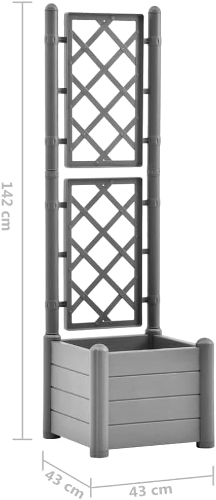 Garden Planter with Trellis Raised Flower Bed Garden beds Outdoor Garden Raised Beds Planter Boxes Suitable for Courtyard Nursery Orchard Corridor 16.9x16.9x55.9 PP Stone Gray