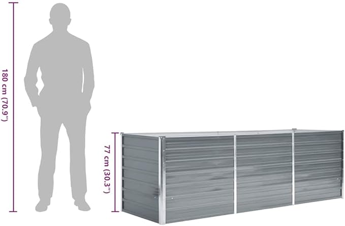 Raised Garden Bed Grey Galvanized Steel 94.5x31.5x30.3 in Sturdy Outdoor Planter Box for Vegetables Herbs Flowers