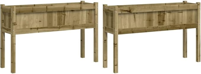 Garden Planter Set of 2 Brown Vacuum Pressure Treated Pinewood 43.3x43.3x27.6 in Rectangular Outdoor Raised Garden Bed Planters for Flowers Vegetables Herbs Balcony Patio