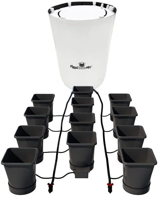 AutoPot 12 Pot XL System with 6.6 Gallon Plastic Pots and 60 Gallon PRO FlexiTank - Self-Watering Gravity-Fed Hydroponic System (12PotXL - 6.6 Gallon - 60 Gallon PRO FlexiTank) Indoor Black