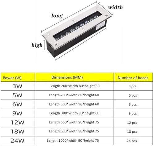 Outdoor LED Landscape Buried Lamp - IP67 Waterproof Rectangular Recessed Spotlight 24V Underground Aisle &amp Stair Lighting 9W Blue Garden Light