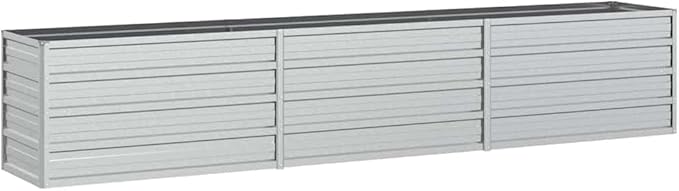 Rectangular Raised Garden Bed Silver Galvanized Steel Planter for Outdoor Plants Durable Metal Garden Box 94.5x94.5x17.7 Inch Large Capacity for Vegetables Herbs Flowers