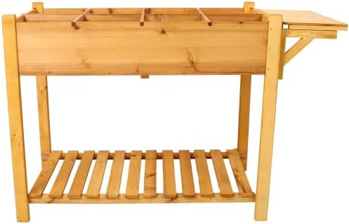 8 Pockets Horticulture Raised Garden Bed Elevated Wood Planter Box Stand with Foldable Side Table and Storage Shelf for Herb/Vegetables/Flowers (Brown)