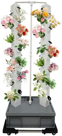 56-Plant Hydroponic Growing System Vertical Garden Planter Kit with Intelligent Water Pump &amp Timer Indoor/Outdoor Hydroponics for Gardening Enthusiasts (White)