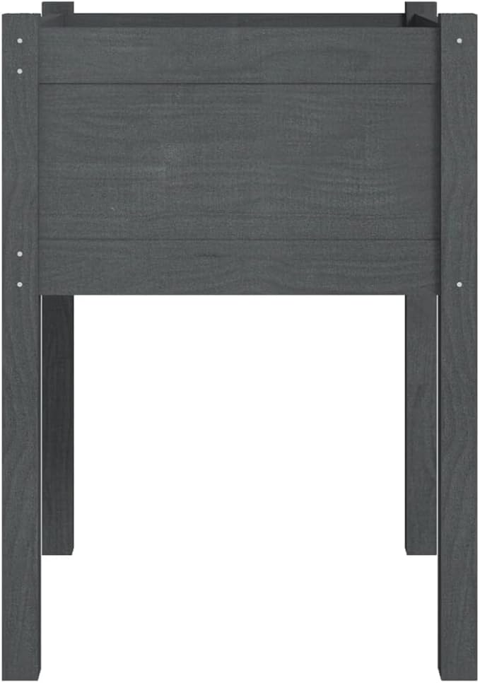 Grey Solid Pinewood Square Planter 19.7x19.7x27.6 inch Outdoor Raised Garden Bed Durable Wooden Planter Box for Patio Balcony Terrace