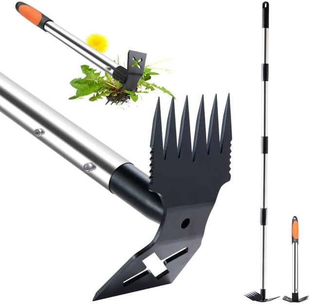 60 Weed Puller Tool with Long Handle and 17 Weeding Tools Gardening Set Dual Side Hand Weed Rake and Hoe Garden Weeder Uprooting Weed Pulling Remover Tool for Yard Patio Lawn and Garden Planting