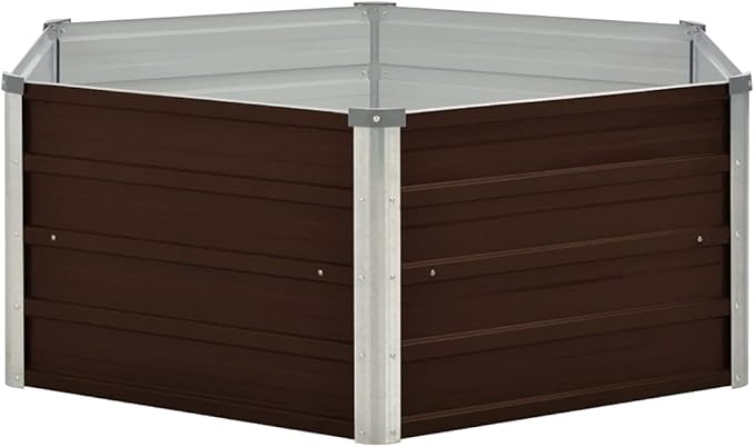 Raised Garden Bed Brown Galvanized Steel 50.8x50.8x18.1 in Hexagonal Planter Box Outdoor Gardening for Vegetables Flowers