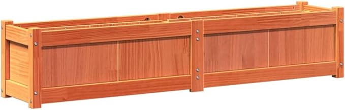 Rectangular Garden Planter Waxed Brown Solid Pine Wood 59.1x12.2x12.2 in Outdoor Raised Garden Bed for Flowers Herbs Vegetables