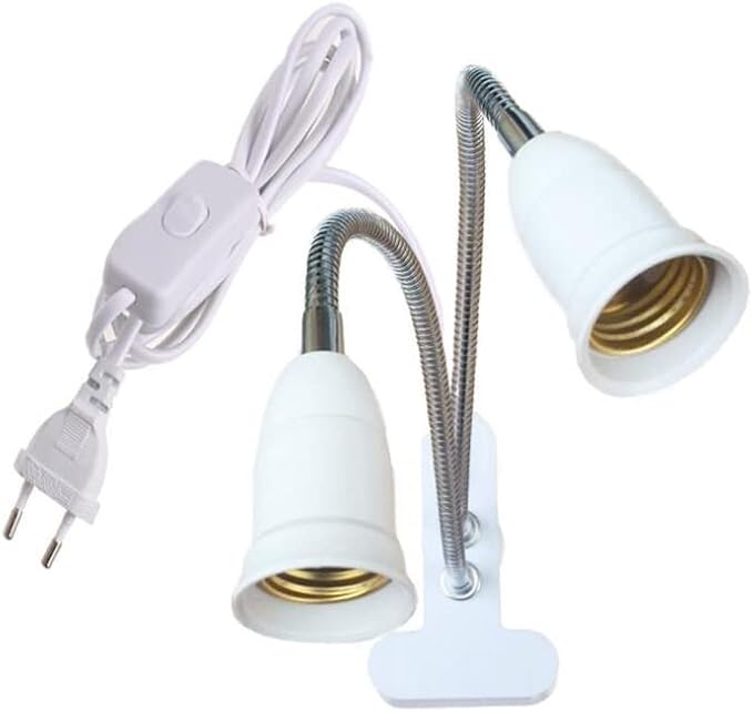 Double E27 Screw Lamp Base Bracket EU US Plug Hose Switch Lamp Holder With Clip For Plant Grow Lighting 20pcs - (Color: EU Plug)