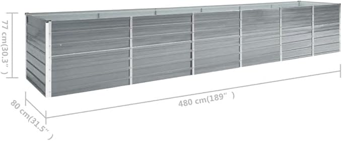 Outdoor Garden Raised Bed Galvanized Steel Metal Outdoor Garden Raised Planter Box for Flowers Vegetables Fruits Herbs Gray 189x31.5x30.3