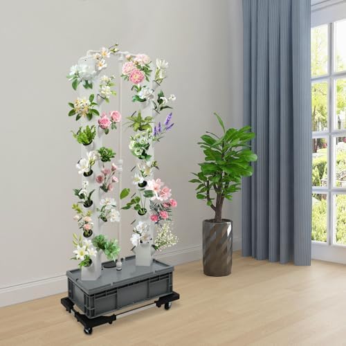 56-Plant Hydroponic Growing System Vertical Garden Planter Kit with Intelligent Water Pump &amp Timer Indoor/Outdoor Hydroponics for Gardening Enthusiasts (White)