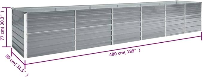 Galvanized Steel Garden Raised Bed Kit Outdoor Planter Raised Garden Boxes Metal Raised Garden Beds for Vegetables Herbs Flowers 189x31.5x30.3 Gray-1076