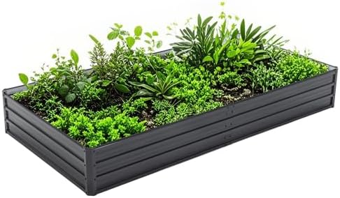Galvanized Raised Garden Bed 8×4×1 ft Metal Planter Raised Garden Boxes Large Outdoor Rust-Resistant Planting Bed Kit for Growing Fresh Vegetables Flowers Herbs Black