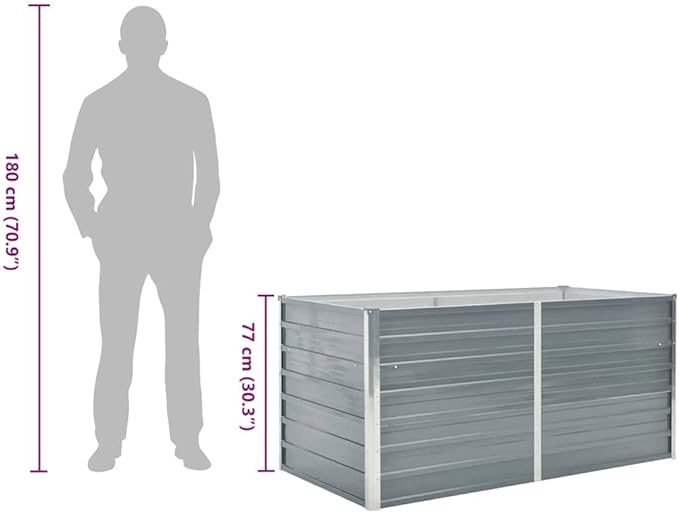 Grey Galvanized Raised Garden Bed 63 x 63 x 30.3 in Metal Raised Planter Box for Vegetables Flowers Herbs on Patio Lawn Balcony
