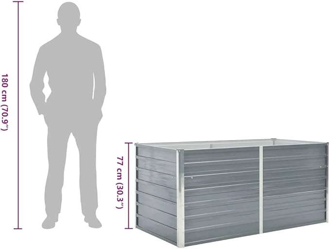 SKM Raised Garden Bed Grey Galvanized Steel 63x31.5x30.3 in DurableGrey (Weight 19.84KG)