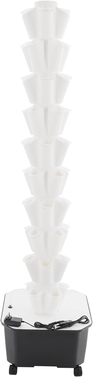 Hydroponic Growing Tower 50 Pods Vertical Garden System with Water Pump &amp 6.6Gal Water Tank Hydroponic Planting System Kit with 4 Wheels for Vegetable Strawberry Lettuce Herb