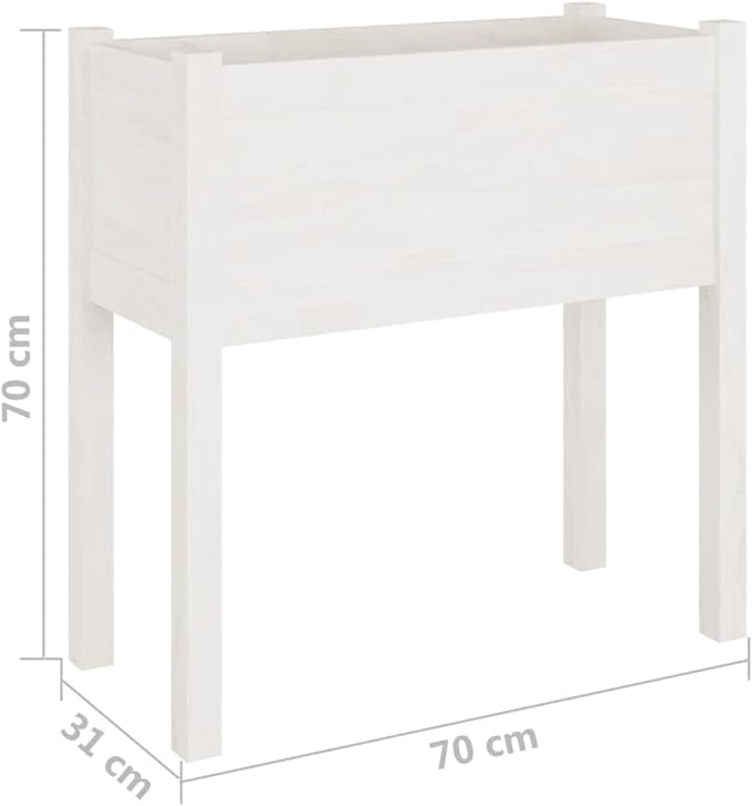 Garden Planter White Solid Pinewood 27.6x12.2x27.6 in Outdoor Wooden Raised Garden Bed Durable Rectangular Planter Box for Patio Balcony Terrace