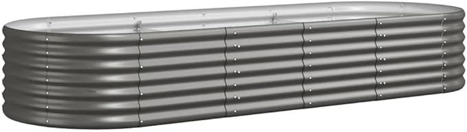 Powder-Coated Steel Garden Raised Bed Oval Shape Planter Box Metal Raised Garden Beds for Flowers Vegetables Herbs 88.2x31.5x14.2 Gray-678