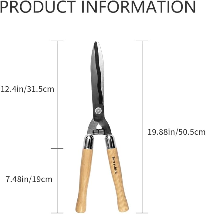 Berry&ampBird Garden Hedge Shears19.88''Heavy Duty Pruning Shear for Trimming Borders and Bushes Manual Hedge Clippers with Wooden Handles &amp Carbon Steel Sharp Blades Gardening Scissors