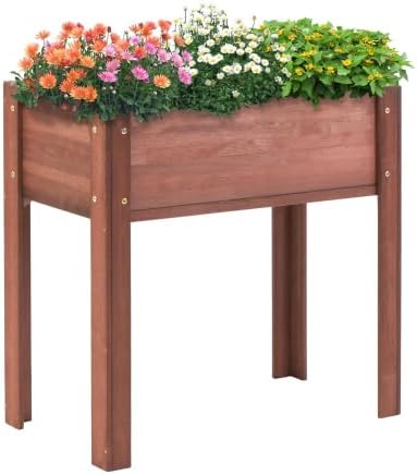 48x24x30 inch Raised Garden Bed with Legs Elevated Wooden Planter Box for Outdoor Plants Flowers Fruits Vegetable Herb Growing. (31 * 16 * 30 Brown)