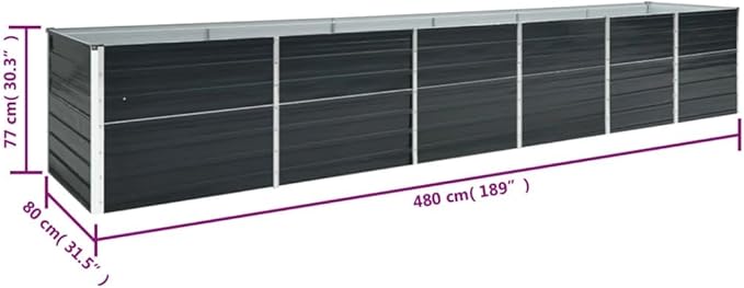 YAFF Garden Raised Bed Galvanized Steel 189x31.5x30.3 Anthracite (58.124lbs)