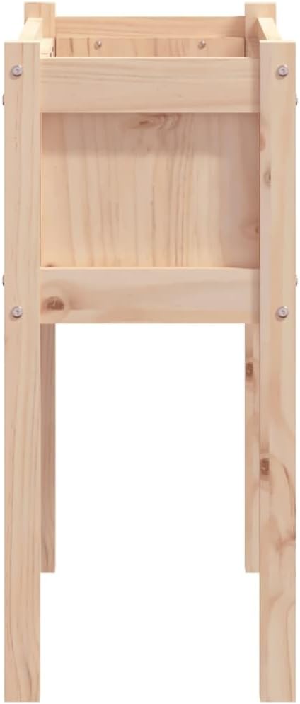 Rectangular Garden Planter Natural Solid Pine Wood 27.6x27.6x27.6 Inch Rustic Finish Outdoor Raised Garden Bed for Patio Balcony
