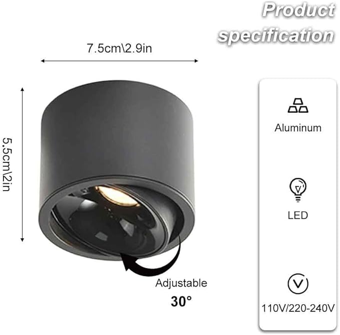 Spotlight 2.9 Cylinder Spotlight Adjustable Semi Flush Mount Spotlights Exposed Mounted Focus Accent Lamps