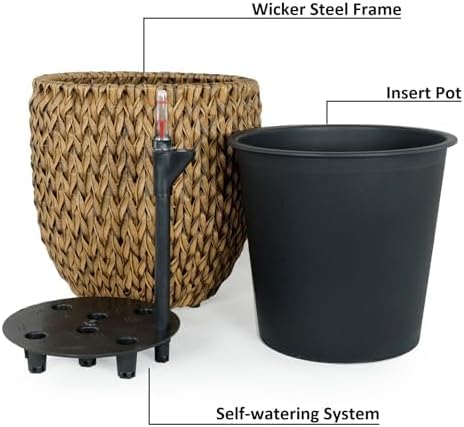 Generic 14.6 Self Watering Wicker Planter Garden Decoration Pot Dark Brown Round
