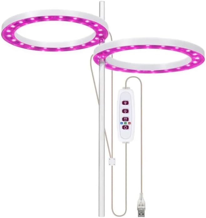 Full Spectrum Phyto Grow Lamp LED Grow Light Angel Ring USB Phytolamp for Plants DC5V Lamp for Indoor Plants Growth Lighting (Size:2 HeadsColor:Pink Violet Light)