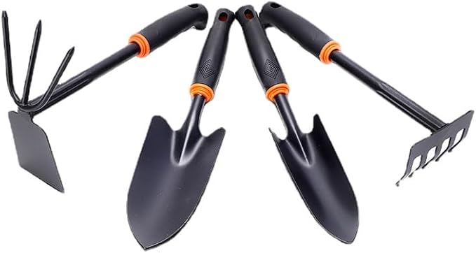 Garden Tool Set 4 Piece Heavy Duty Garden Trowels Cast-Iron Garden Hand Shovels with Non-Slip Rubber Grip Idea for Transplanting Weeding Digging and Planting (Four-Piece Tool Set)