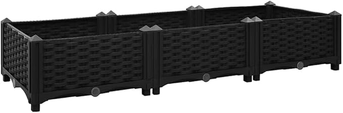 47.2 Large Black Rectangular Garden Planter Box Durable Polypropylene Raised Bed for Patio Outdoor Use Modern Matte Finish Easy Assembly
