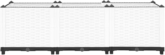 YAFF Rectangular Raised Garden Bed in White with Basketweave Pattern - Polypropylene Planter Box for Indoor or Outdoor Use 47.2 x 15.7 x 15.0 in
