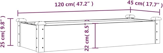 SKM Garden Raised Bed with Liner Brown 120x45x25 cm Solid Wood Fir (Weight-7KG)