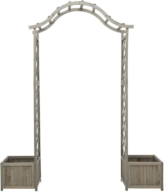 Wooden Garden Pergola with Planter Solid Firwood Planter with Trellis Outdoor Raised Garden Bed for Plants Hanging Flower Baskets Gray-161