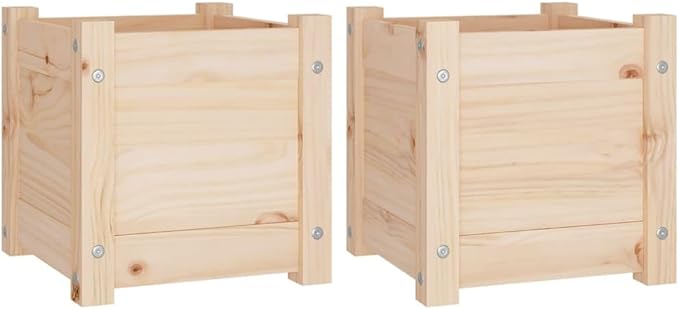 Set of 2 Wooden Garden Planter Box Raised Garden Bed Indoor Outdoor Planter Outdoor Wood Raised Garden Bed for Vegetables Flowers Herbs 12.2x12.2x12.2 Solid Wood Pine-381