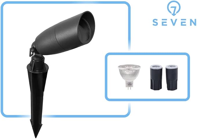 SEVEN LIGHTING LED Low Voltage Outdoor Directional Lights - 12V AC 36° Beam Angle Landscape Spot Up Light- All Accessories Included IP67 Waterproof 3000K Warm Aluminum Housing Black 12P (DL-128)