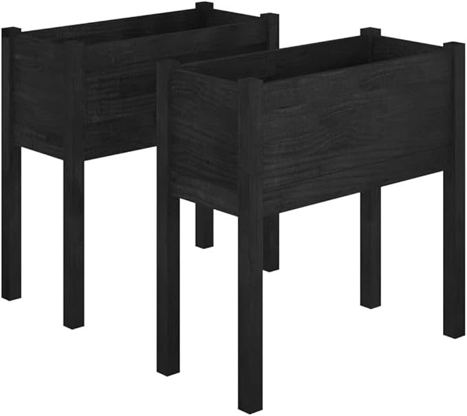 2 pcs Growing Wooden Raised Planter Box with Legs Raised Garden Bed Wood Planter Box Stand for Backyard Patio Balcony Black 27.6x12.2x27.6 Solid Wood Pine