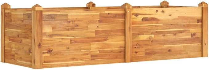 vidaXL Solid Acacia Wood Raised Garden Bed - Stackable Design Ample Planting Space Open Bottom for Efficient Drainage Indoor/Outdoor Use - 63x23.6x17.3 inches
