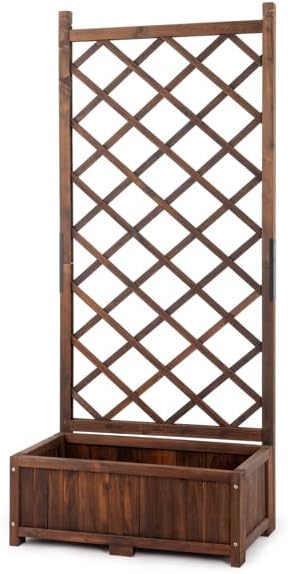 Wood Planter Raised Garden Bed with Trellis 67 Inch Height Outdoor Garden Flower Standing Planter Box Lattice Panels