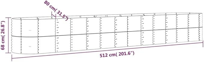 Patio Raised Planter Raised bedsGalvanized PlanterFlower BedTroughMetal PlanterRaised Garden BedBed Powder-Coated Steel 201.6x31.5x26.8 Gray