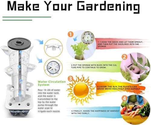 Hydroponic Growing for Indoor Fruits and Vegetables Aeroponic Tower Garden with Hydrating Pump Adapter Net Pots and Timer(Color:15h