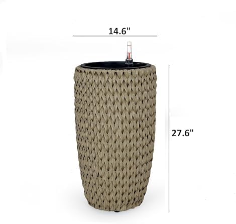 Generic 14.6 Self Watering Wicker Planter Garden Decoration Pot Beige Round