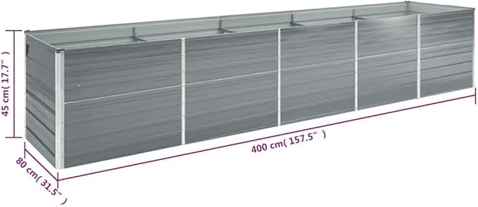 Galvanized Steel Raised Garden Bed 157.5 x 31.5 x 17.7 in Grey Metal Planter Box Large Outdoor Elevated Vegetable Flower Bed Patio Yard
