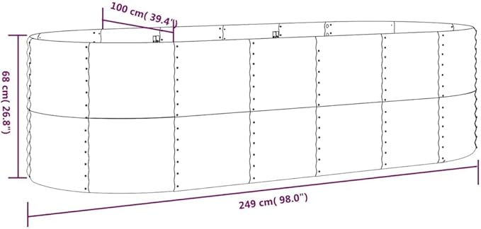 Garden Raised Bed Anthracite Powder-Coated Steel 98x39.4x26.8 Inch Oval Planter for Outdoor Plants Large Capacity Gardening
