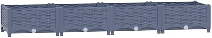 Blue Grey Raised Garden Planter Box 63x63x9.1 in Polypropylene Outdoor Herb &amp Flower Bed with Matte Finish Durable Modern Design for Patio Balcony Backyard