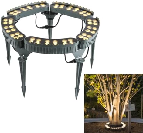 12W LED Ring Lights for Tree Roots Uplighting IP65 Waterproof Outdoor Landscape Lighting Kit 1160LM 24V Wired Garden Spotlights (3000K 5 Lights)